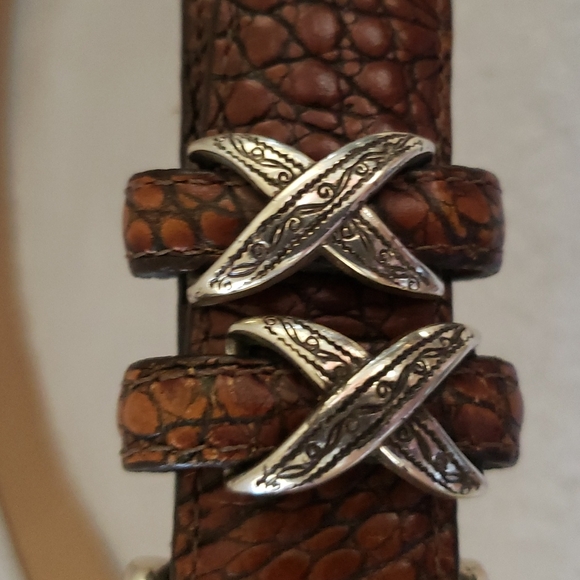 Brighton | Women's Brown Leather Alligator Croc Silver Hardware Belt Sz ML/32 - Picture 11 of 11